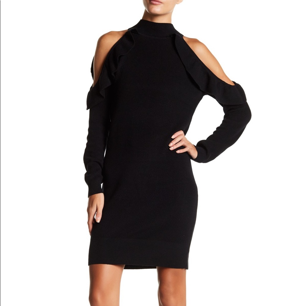 Solutions Ruffled Cold-Shoulder Sweater Dress